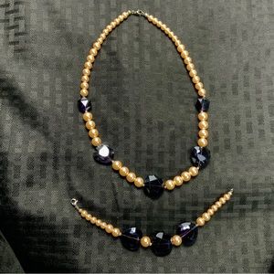 Simulated Peach Pearls and Purple Glass Set